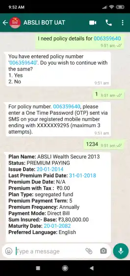 WhatsApp Services Policy - ABSLI