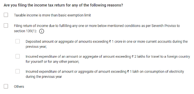 ITR Form - Are you filing the income tax return for following reason